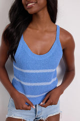 Effortless Sunshine Blue Striped Sweater Tank Top