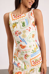 Vittoria Cream Multi Print Twist Strap Mini Dress