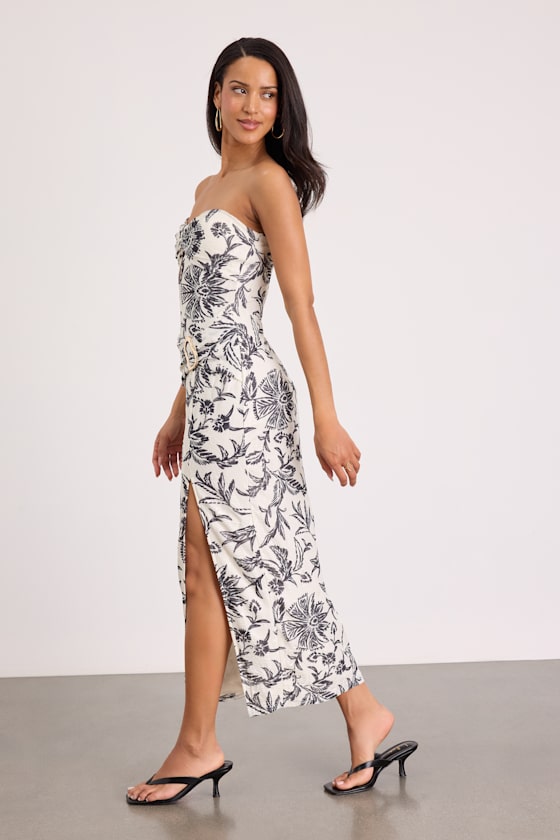 Kezia White Floral Column Midi Dress