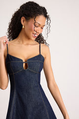 Faida Dark Wash Denim Skater Mini Dress