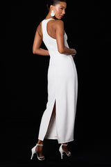 Jalini White Jersey Knit Scoop Neck Maxi Dress