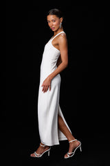 Jalini White Jersey Knit Scoop Neck Maxi Dress