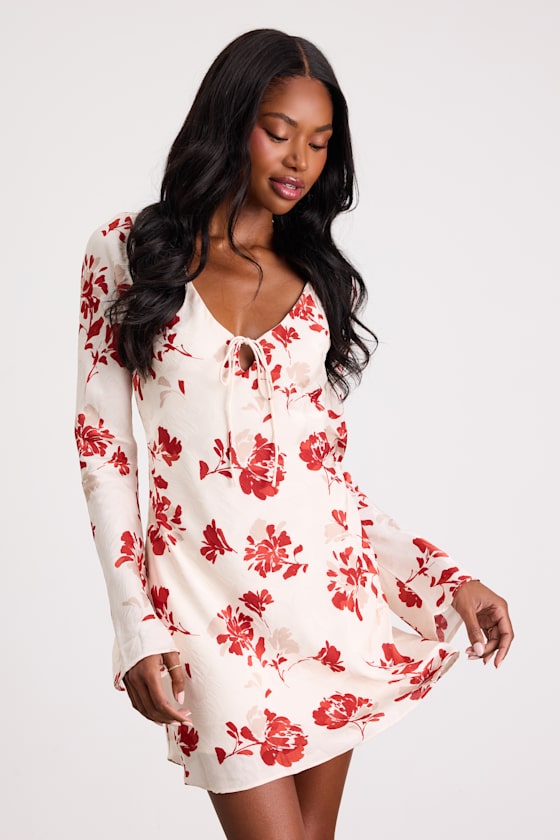 Odalis White Floral Bell Sleeve Mini Dress
