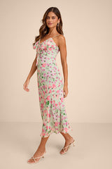 Oshia Sage Multi Floral Ruffled Midi Dress