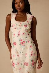 Etta Ivory Floral Ruffled Halter Midi Dress