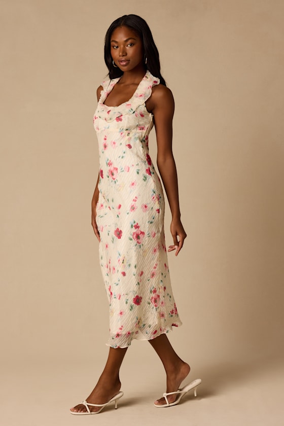 Etta Ivory Floral Ruffled Halter Midi Dress