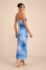 Zyla Light Blue Floral Burnout Slip Maxi Dress