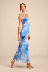 Zyla Light Blue Floral Burnout Slip Maxi Dress