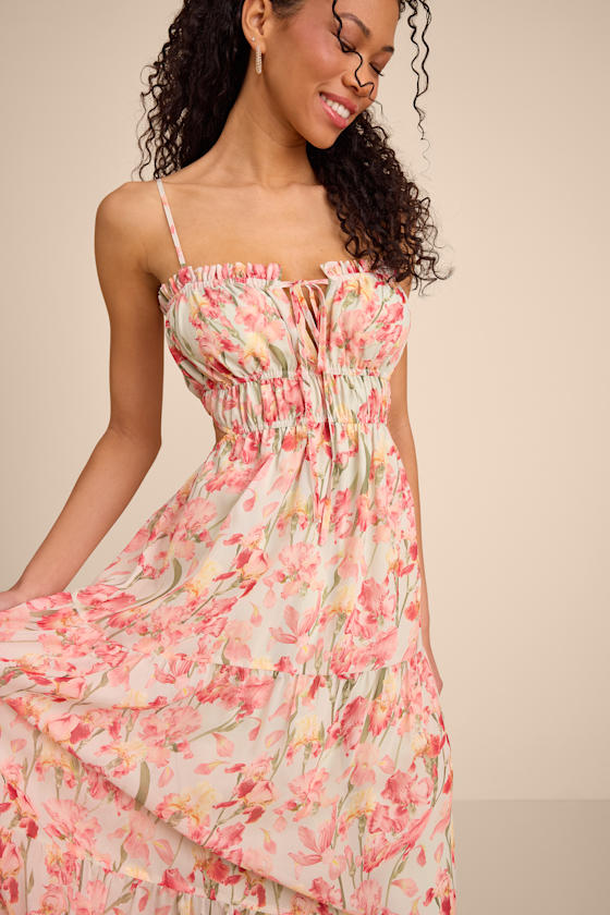 Keiko Sage Multi Floral Tiered Maxi Dress