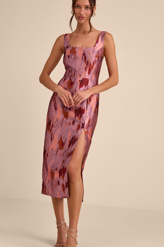 Diani Mauve Abstract Jacquard Column Midi Dress