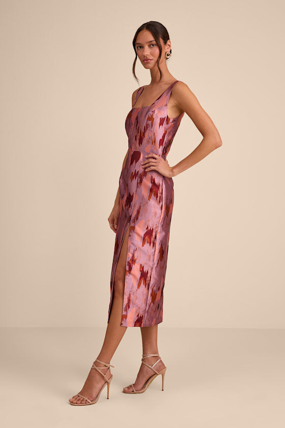 Diani Mauve Abstract Jacquard Column Midi Dress