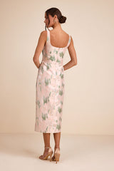 Diani Blush Abstract Jacquard Column Midi Dress