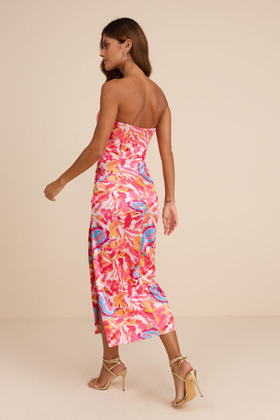 Deasia Pink Multi Floral Bustier Midi Dress