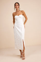 Beyza White Sequin Beaded Strapless Midi Dress