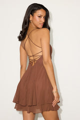 Perfected Sweetness Brown Pleated Tiered Mini Dress