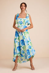 Fleurette Light Green Floral Tie-Strap Midi Dress