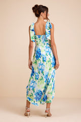 Fleurette Light Green Floral Tie-Strap Midi Dress