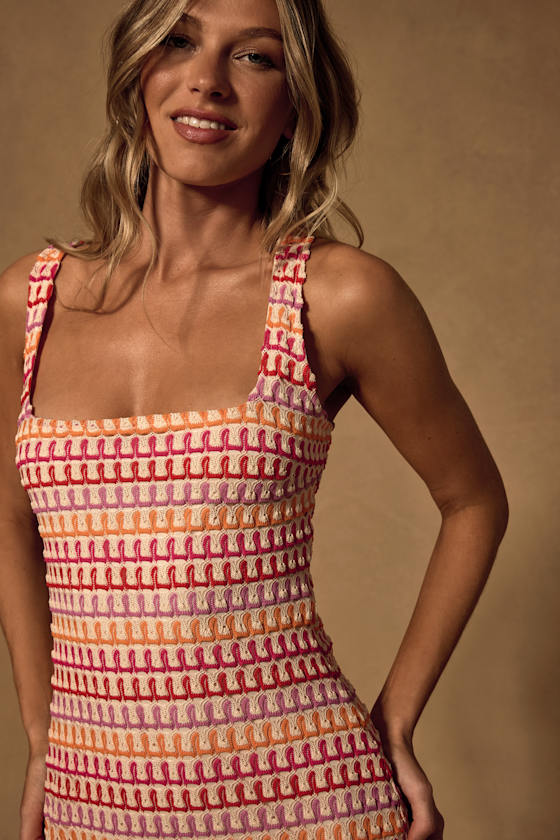Alianora Red and Cream Crochet Mini Dress