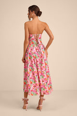Francena Pink Multi Floral Bustier Midi Dress