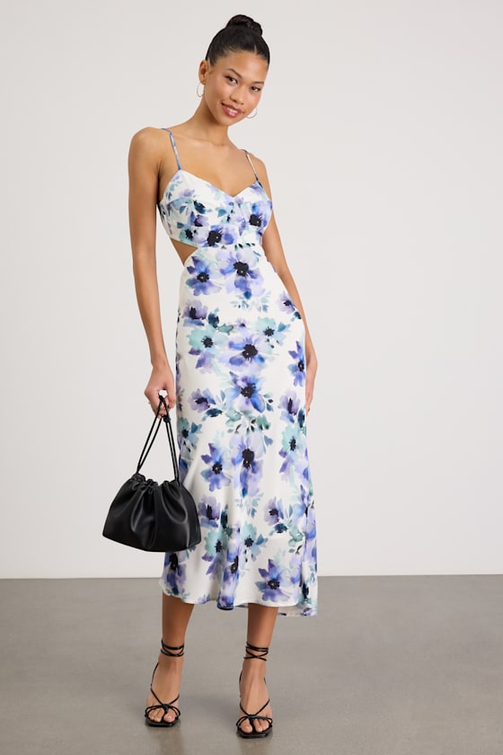 Janetta White Multi Floral Cutout Midi Dress