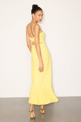 Iveta Light Yellow Cutout Ruffled Sleeveless Midi Dress