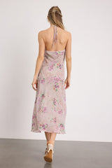 Antonella Blush Leopard Floral Print Halter Midi Dress