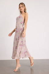 Antonella Blush Leopard Floral Print Halter Midi Dress