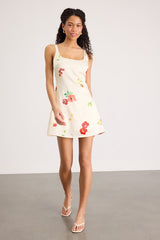 Malandra Cream Multi Print Satin Mini Dress