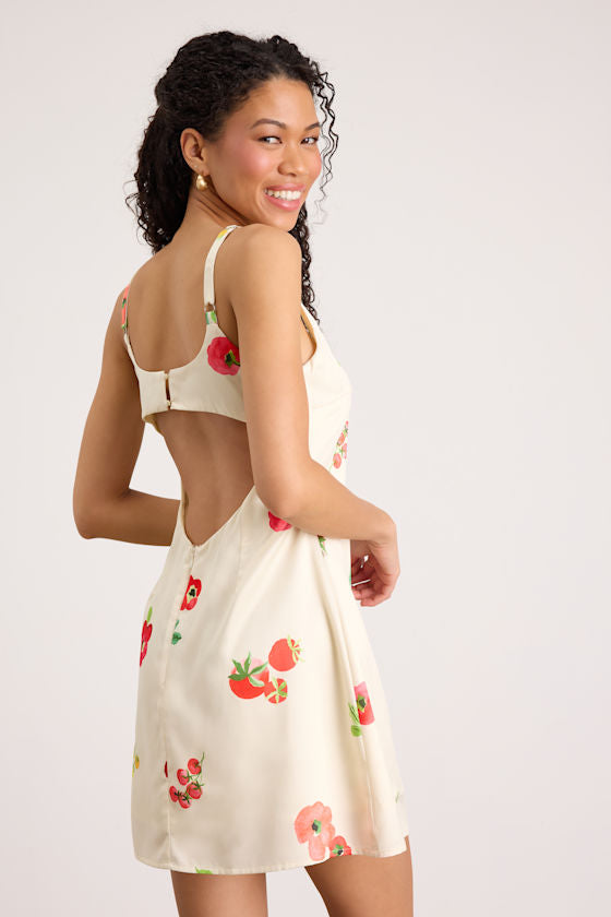 Malandra Cream Multi Print Satin Mini Dress
