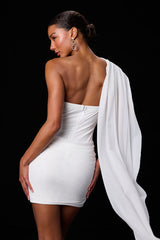 Nathalia White Mesh One-Shoulder Sash Mini Dress