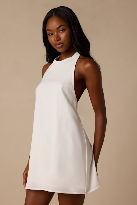Perrie White Backless Shift Mini Dress