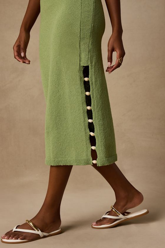 Brodi Light Green Strapless Shell Sweater Midi Dress