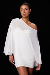 Maverly White Ponte Knit Cape Sleeve Mini Dress
