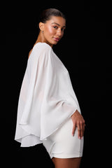 Maverly White Ponte Knit Cape Sleeve Mini Dress