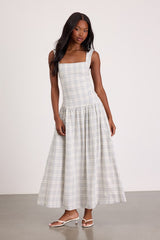 Matilda White Plaid Drop Waist Midi Dress