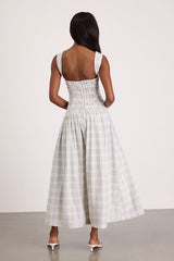 Matilda White Plaid Drop Waist Midi Dress