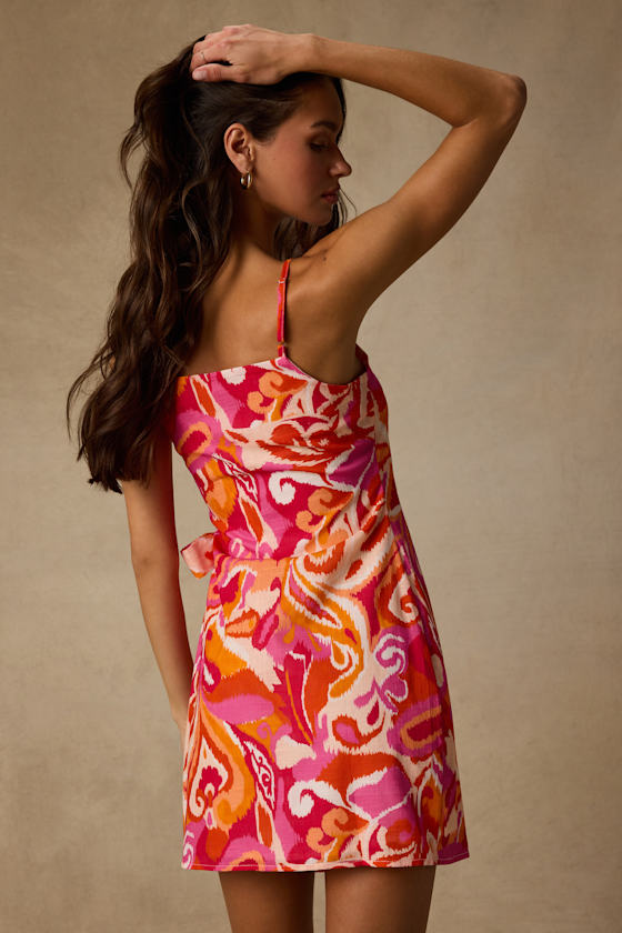 Neya Pink Multi Abstract Wrap Mini Dress