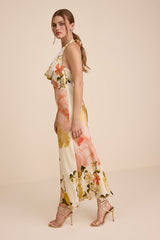 Diane White Multi Floral Cowl Maxi Dress