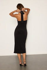 Seraphine Black Slinky Knit Halter Midi Dress