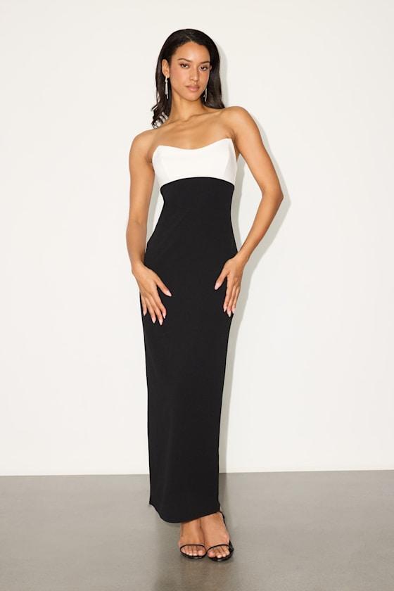 Davina Black and White Color Block Ponte Knit Maxi Dress
