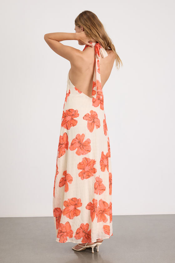 Laurel Cream Floral Halter Maxi Dress