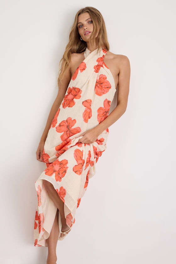 Laurel Cream Floral Halter Maxi Dress