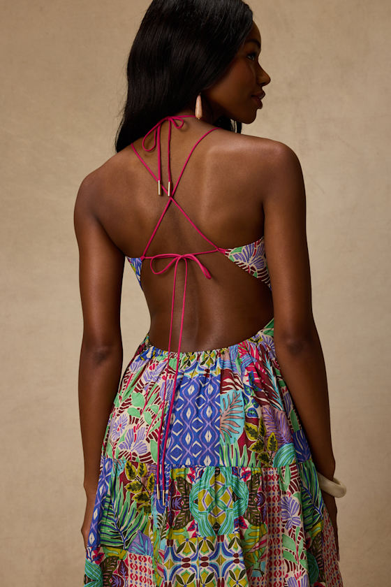 Monica Multi Print Tie-Front Maxi Dress