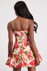 Kylie Cream and Red Floral Skater Mini Dress