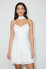 Aydah White Floral Burnout Slip Mini Dress and Scarf Set