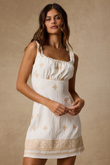 Imana White Embroidered Sleeveless Mini Dress