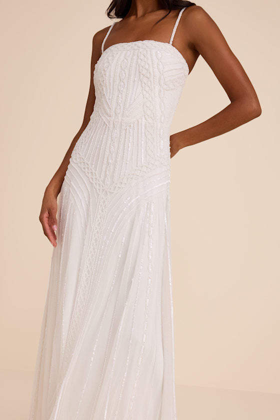 Edessa White Beaded Maxi Dress