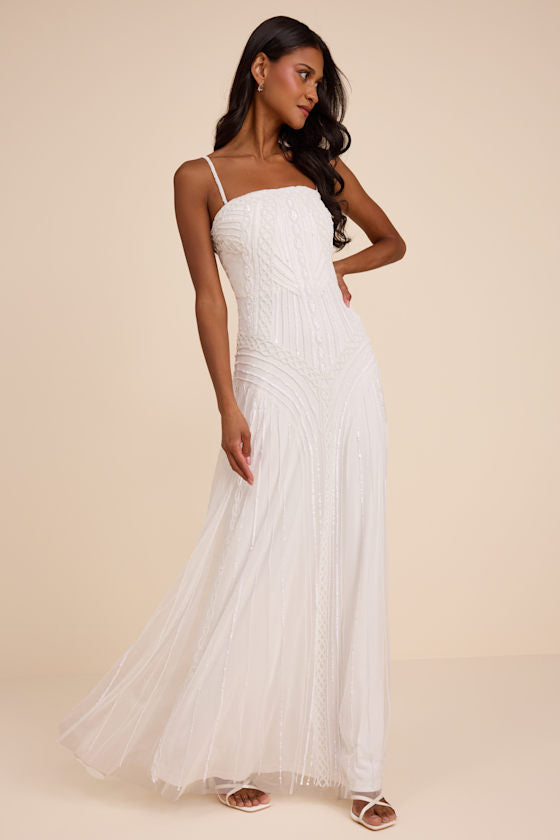 Edessa White Beaded Maxi Dress