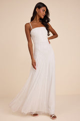 Edessa White Beaded Maxi Dress