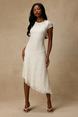 Madelina Ivory Lace Asymmetrical Midi Dress